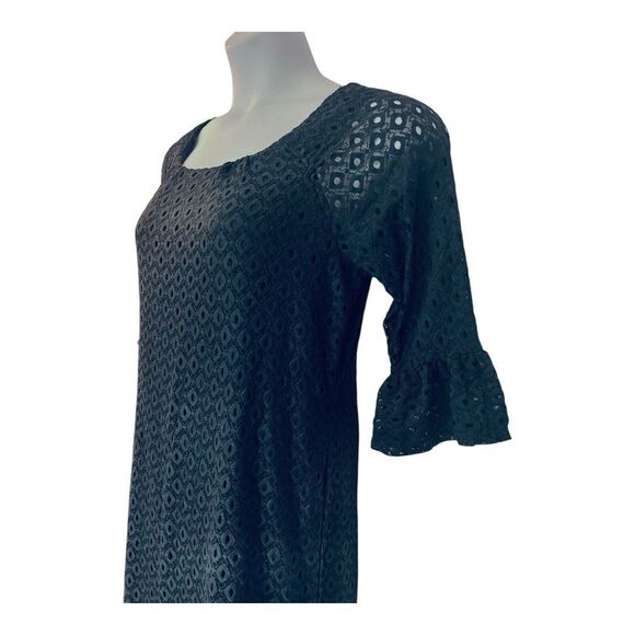 Midnight Velvet Catalog Eyelet Stretch Lace Office Party Casual Navy Blue Dress - Picture 9 of 14